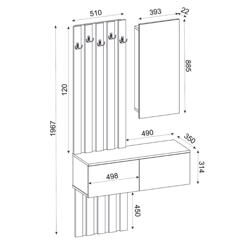 Έπιπλο εισόδου Kanso Megapap χρώμα ανθρακί - sepet oak 100x35x196,7εκ. - Hippiehome.gr