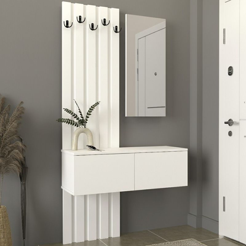 Έπιπλο εισόδου Kanso Megapap χρώμα λευκό 100x35x196,7εκ. - Hippiehome.gr