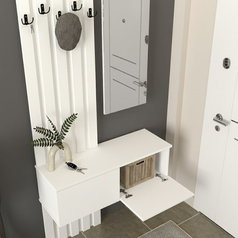 Έπιπλο εισόδου Kanso Megapap χρώμα λευκό 100x35x196,7εκ. - Hippiehome.gr