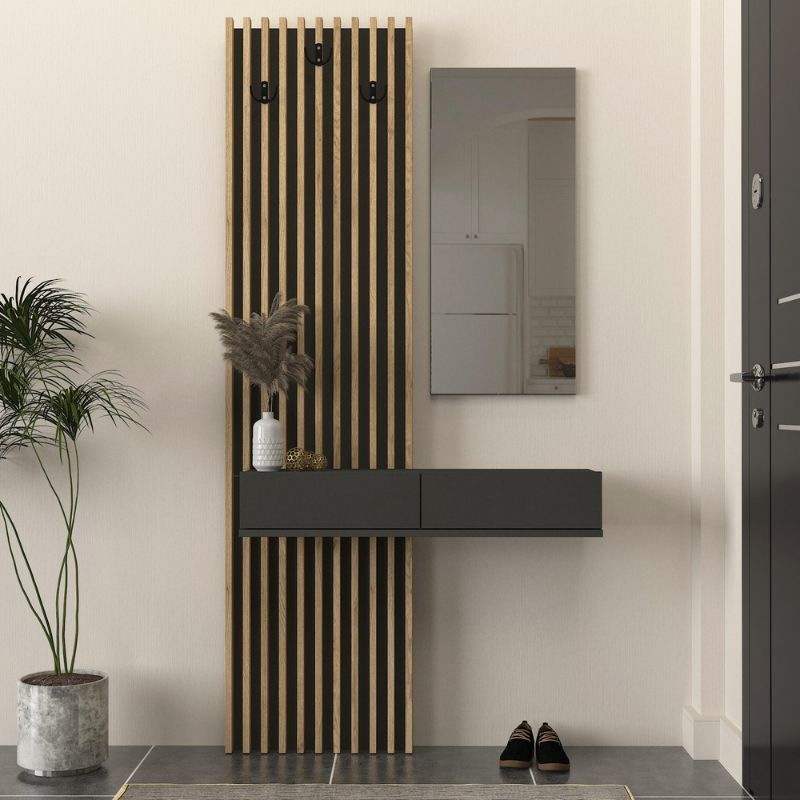 Έπιπλο εισόδου Elois Megapap χρώμα ανθρακί - sepet oak 96,6x26,8x195,5εκ. - Hippiehome.gr