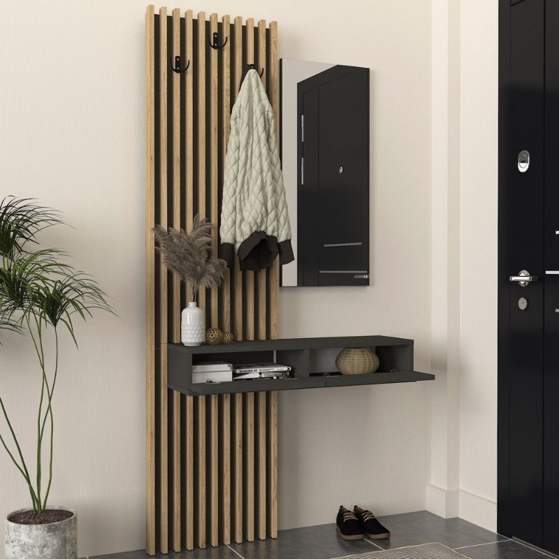 Έπιπλο εισόδου Elois Megapap χρώμα ανθρακί - sepet oak 96,6x26,8x195,5εκ. - Hippiehome.gr
