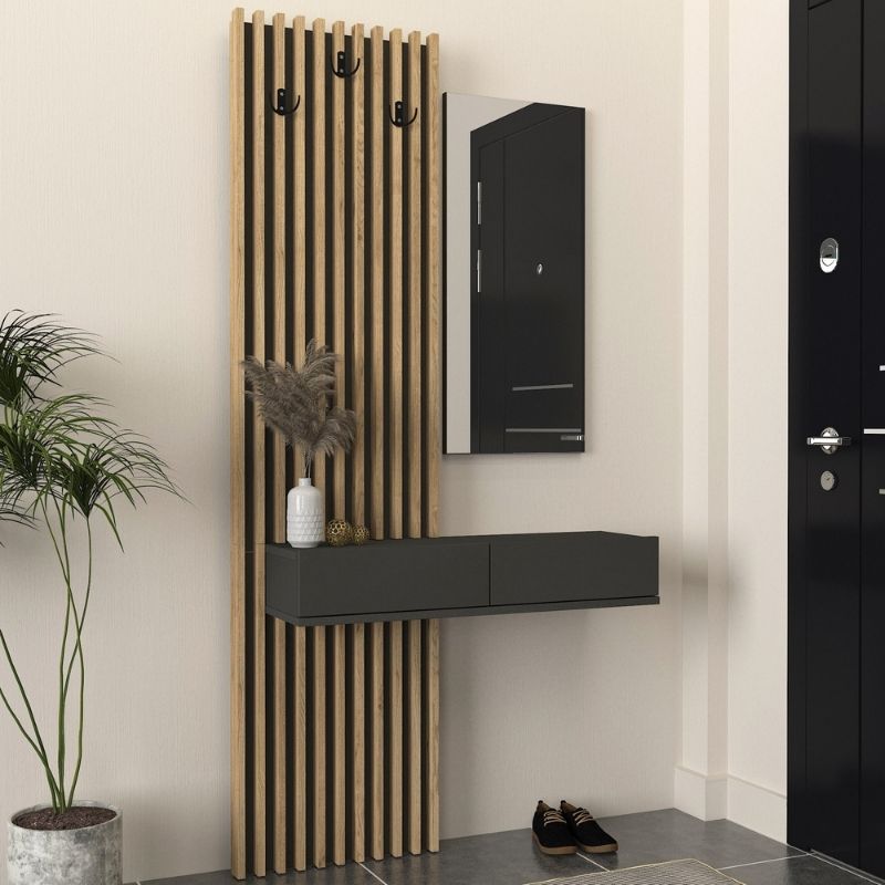 Έπιπλο εισόδου Elois Megapap χρώμα ανθρακί - sepet oak 96,6x26,8x195,5εκ. - Hippiehome.gr