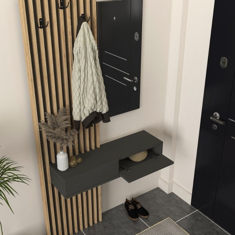 Έπιπλο εισόδου Elois Megapap χρώμα ανθρακί - sepet oak 96,6x26,8x195,5εκ. - Hippiehome.gr