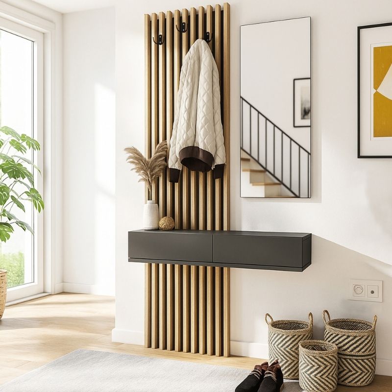 Έπιπλο εισόδου Elois Megapap χρώμα ανθρακί - sepet oak 96,6x26,8x195,5εκ. - Hippiehome.gr