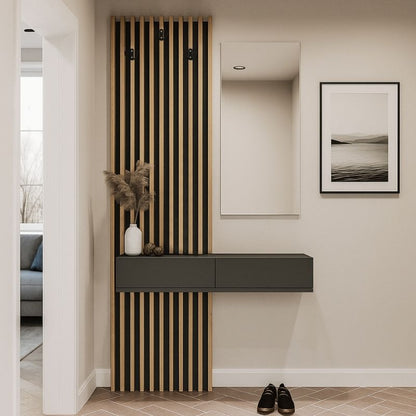 Έπιπλο εισόδου Elois Megapap χρώμα ανθρακί - sepet oak 96,6x26,8x195,5εκ. - Hippiehome.gr