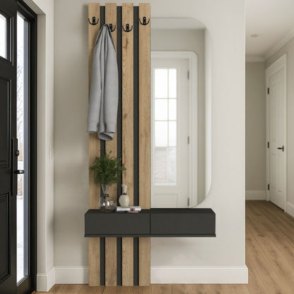 Έπιπλο εισόδου Reyas Megapap χρώμα ανθρακί - sepet oak 90x27x205,6εκ. - Hippiehome.gr