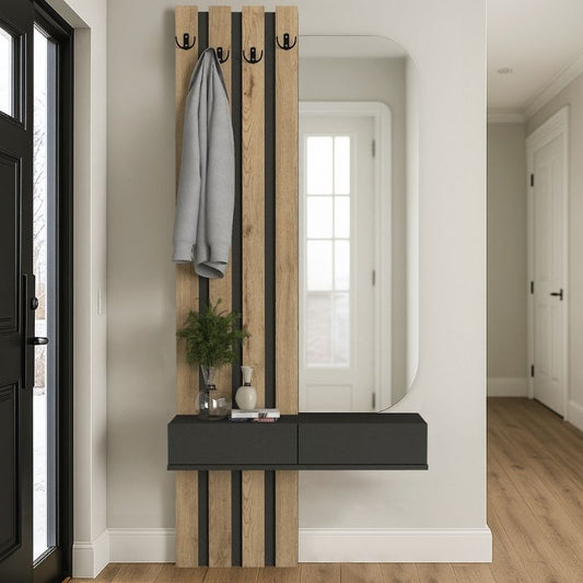 Έπιπλο εισόδου Reyas Megapap χρώμα ανθρακί - sepet oak 90x27x205,6εκ. - Hippiehome.gr