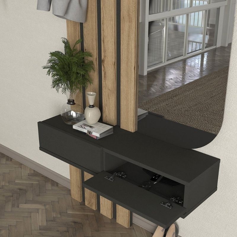 Έπιπλο εισόδου Reyas Megapap χρώμα ανθρακί - sepet oak 90x27x205,6εκ. - Hippiehome.gr