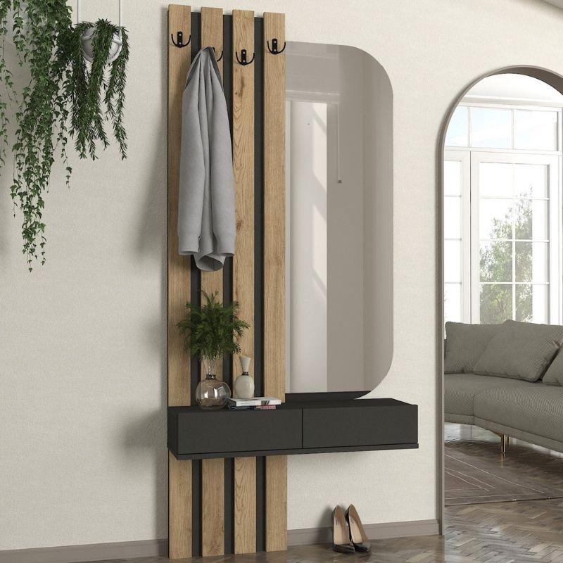 Έπιπλο εισόδου Reyas Megapap χρώμα ανθρακί - sepet oak 90x27x205,6εκ. - Hippiehome.gr