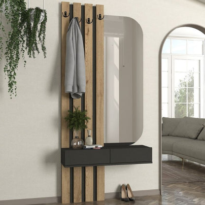 Έπιπλο εισόδου Reyas Megapap χρώμα ανθρακί - sepet oak 90x27x205,6εκ. - Hippiehome.gr