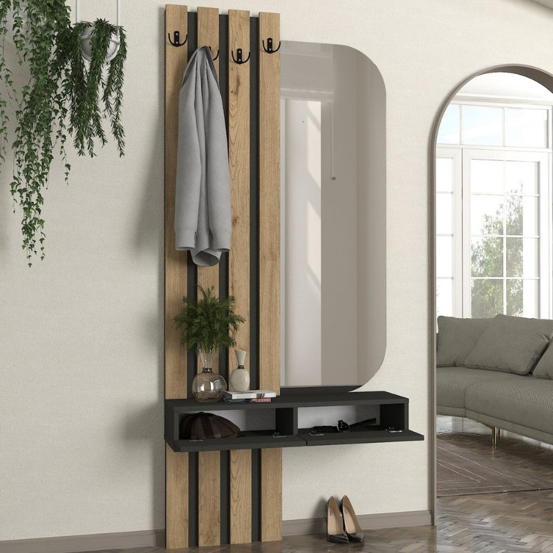 Έπιπλο εισόδου Reyas Megapap χρώμα ανθρακί - sepet oak 90x27x205,6εκ. - Hippiehome.gr