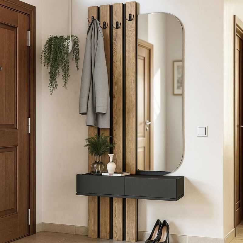 Έπιπλο εισόδου Reyas Megapap χρώμα ανθρακί - sepet oak 90x27x205,6εκ. - Hippiehome.gr