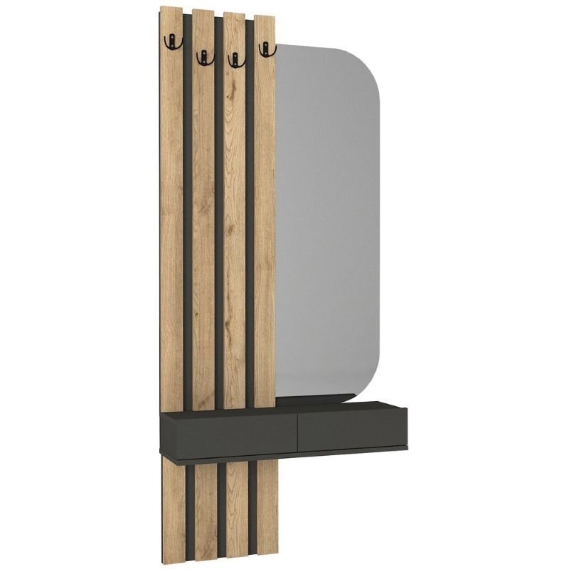 Έπιπλο εισόδου Reyas Megapap χρώμα ανθρακί - sepet oak 90x27x205,6εκ. - Hippiehome.gr