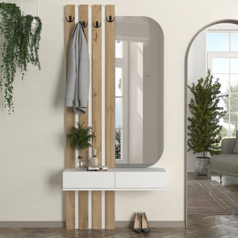 Έπιπλο εισόδου Reyas Megapap χρώμα λευκό - sepet oak 90x27x205,6εκ. - Hippiehome.gr