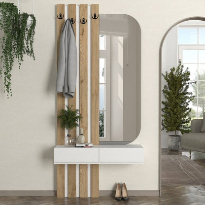 Έπιπλο εισόδου Reyas Megapap χρώμα λευκό - sepet oak 90x27x205,6εκ. - Hippiehome.gr