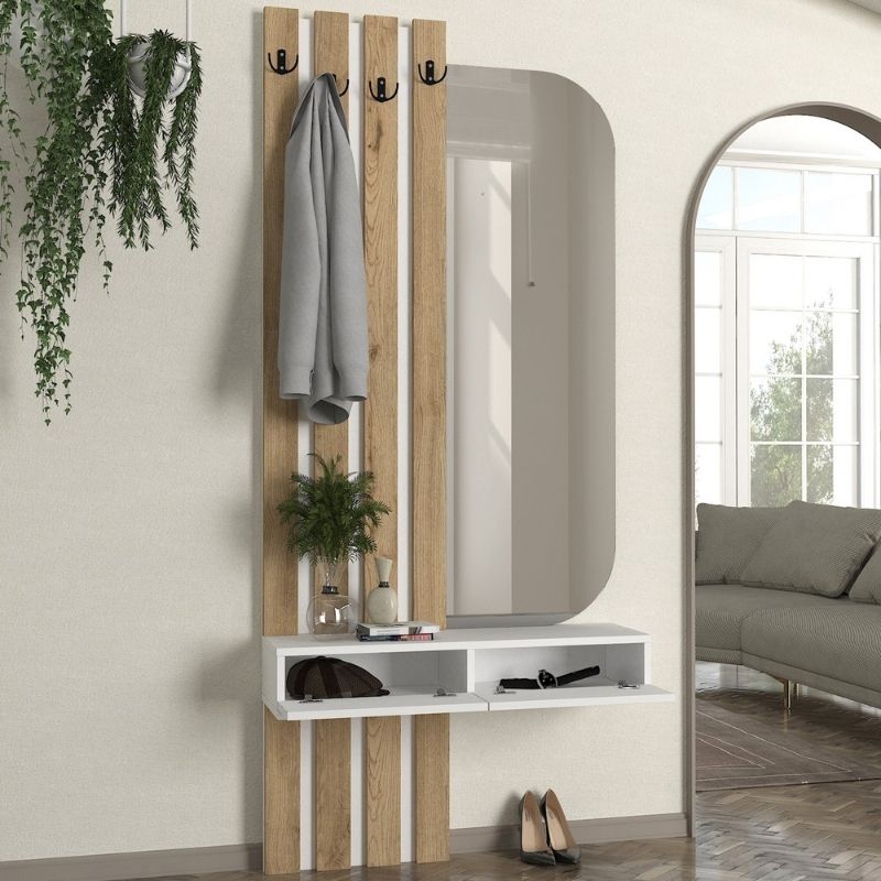 Έπιπλο εισόδου Reyas Megapap χρώμα λευκό - sepet oak 90x27x205,6εκ. - Hippiehome.gr