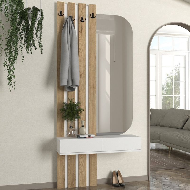 Έπιπλο εισόδου Reyas Megapap χρώμα λευκό - sepet oak 90x27x205,6εκ. - Hippiehome.gr