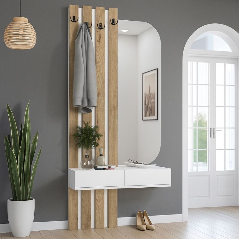 Έπιπλο εισόδου Reyas Megapap χρώμα λευκό - sepet oak 90x27x205,6εκ. - Hippiehome.gr