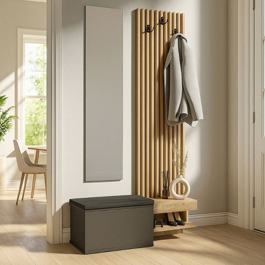 Έπιπλο εισόδου Dumont Megapap χρώμα ανθρακί - sepet oak 104,8x35x198εκ. - Hippiehome.gr