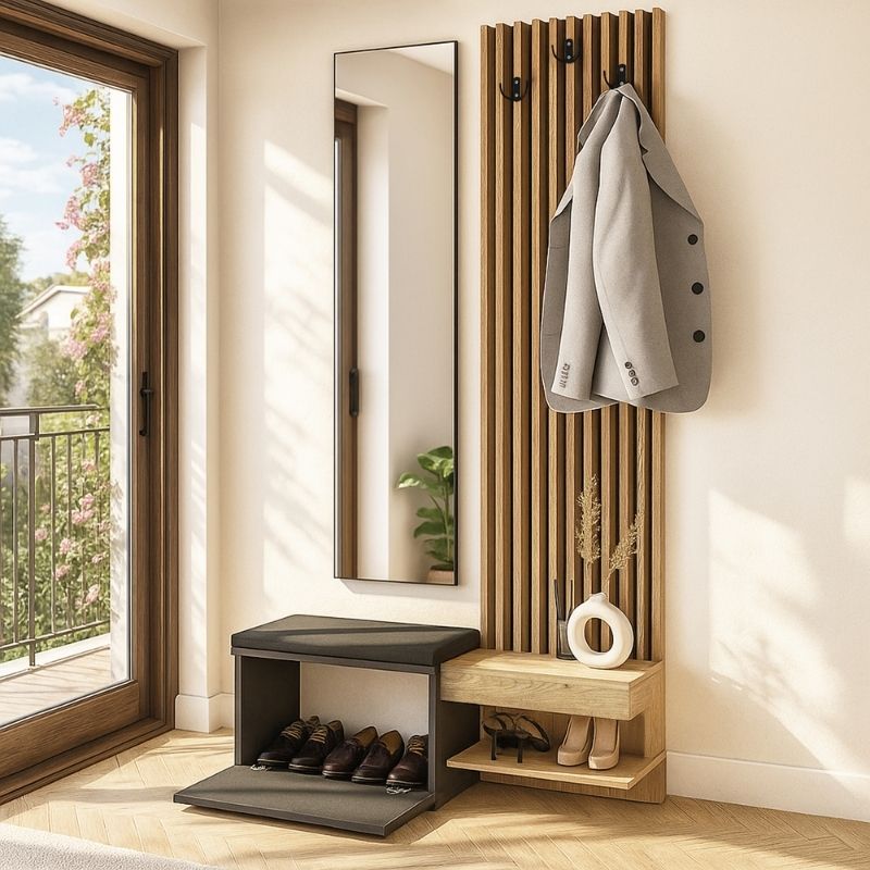 Έπιπλο εισόδου Dumont Megapap χρώμα ανθρακί - sepet oak 104,8x35x198εκ. - Hippiehome.gr