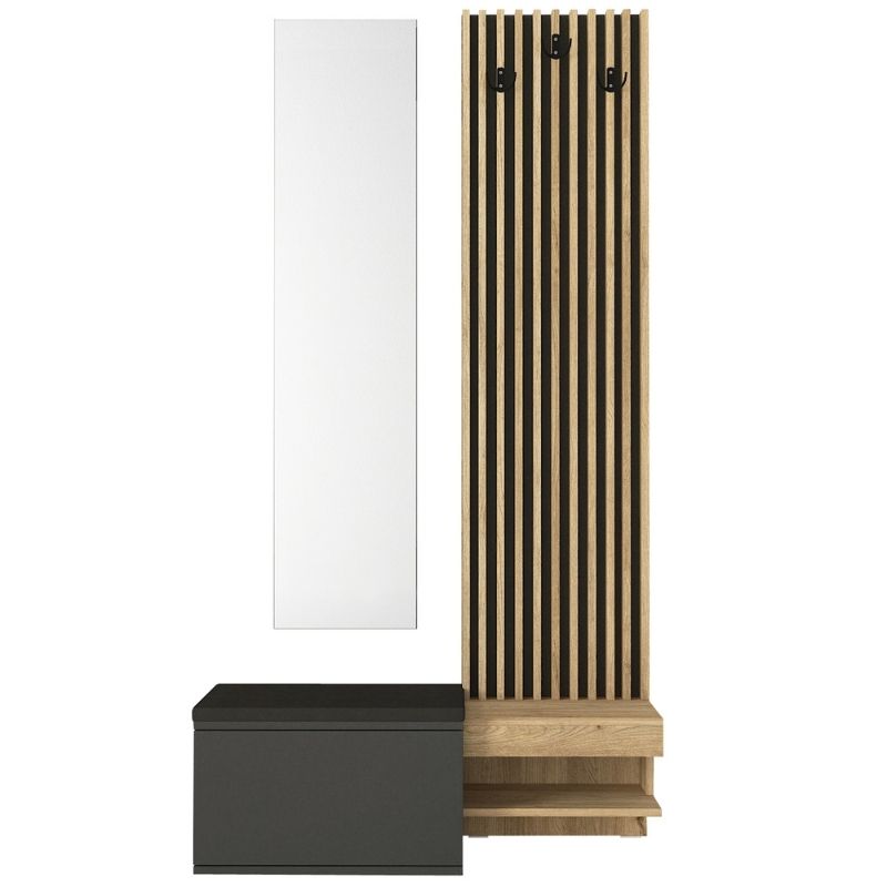 Έπιπλο εισόδου Dumont Megapap χρώμα ανθρακί - sepet oak 104,8x35x198εκ. - Hippiehome.gr