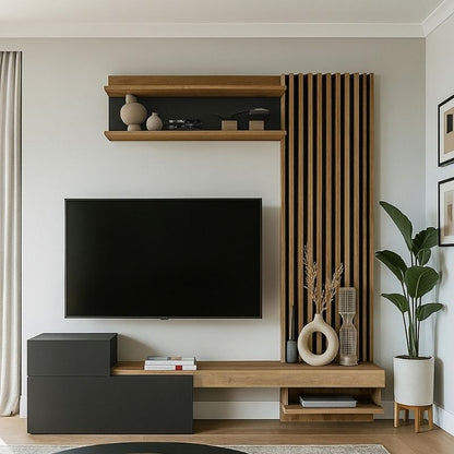 Σύνθεση τηλεόρασης Dumont Megapap χρώμα ανθρακί - sepet oak 180x36,8x200εκ. - Hippiehome.gr
