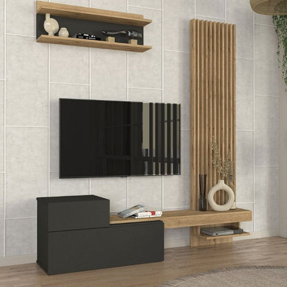 Σύνθεση τηλεόρασης Dumont Megapap χρώμα ανθρακί - sepet oak 180x36,8x200εκ. - Hippiehome.gr
