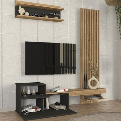 Σύνθεση τηλεόρασης Dumont Megapap χρώμα ανθρακί - sepet oak 180x36,8x200εκ. - Hippiehome.gr