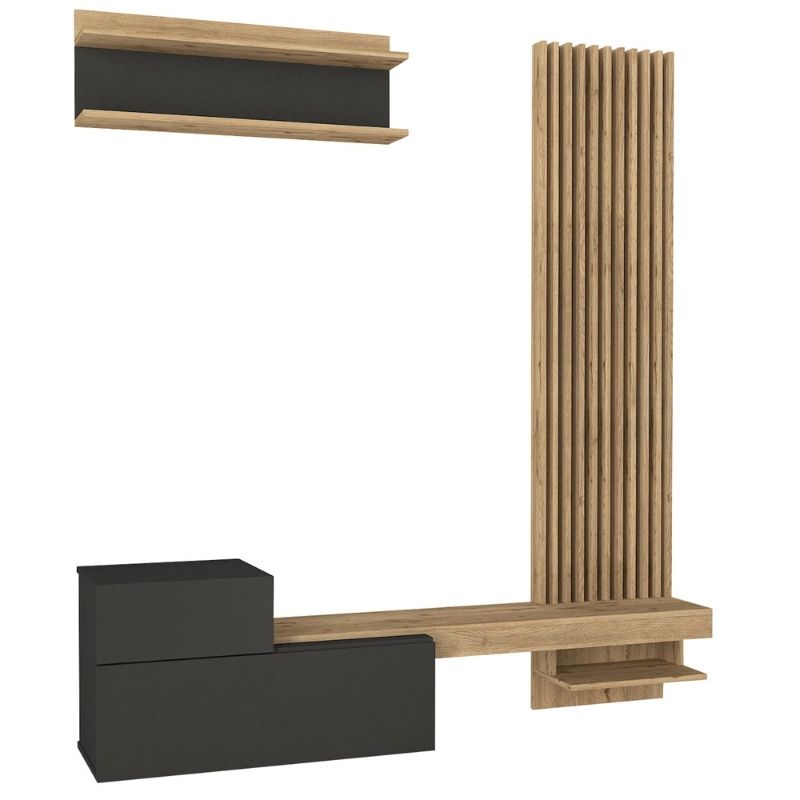 Σύνθεση τηλεόρασης Dumont Megapap χρώμα ανθρακί - sepet oak 180x36,8x200εκ. - Hippiehome.gr