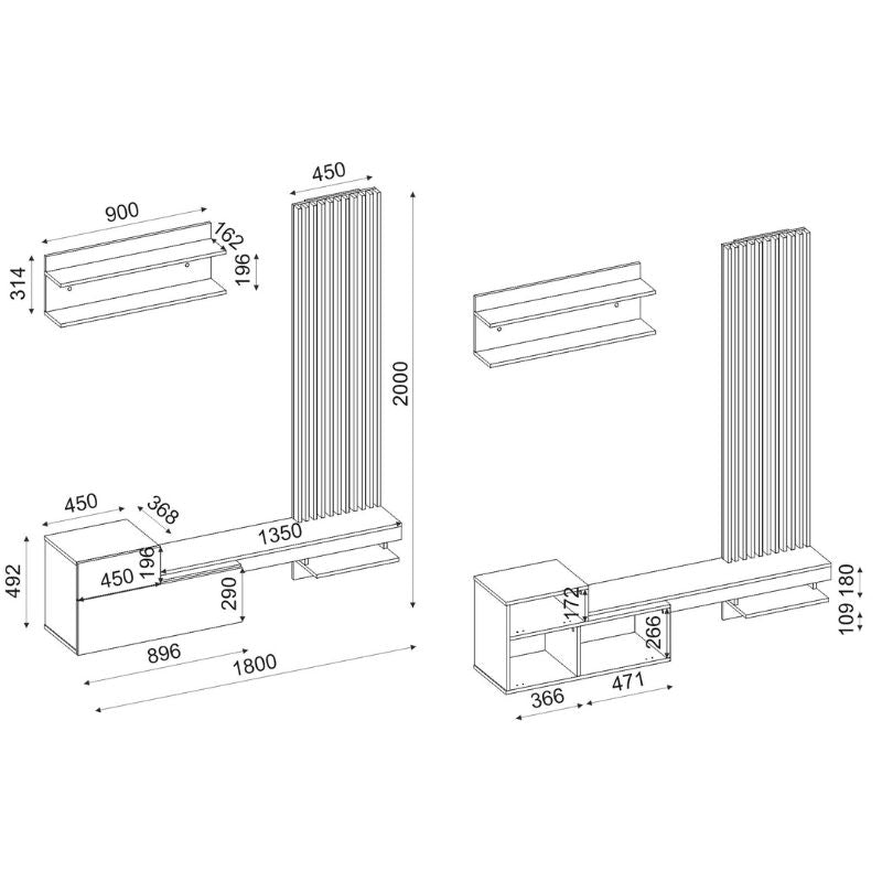 Σύνθεση τηλεόρασης Dumont Megapap χρώμα ανθρακί - sepet oak 180x36,8x200εκ. - Hippiehome.gr