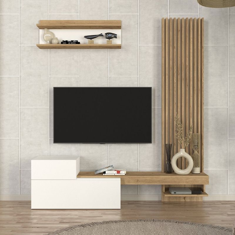 Σύνθεση τηλεόρασης Dumont Megapap χρώμα λευκό - sepet oak 180x36,8x200εκ. - Hippiehome.gr