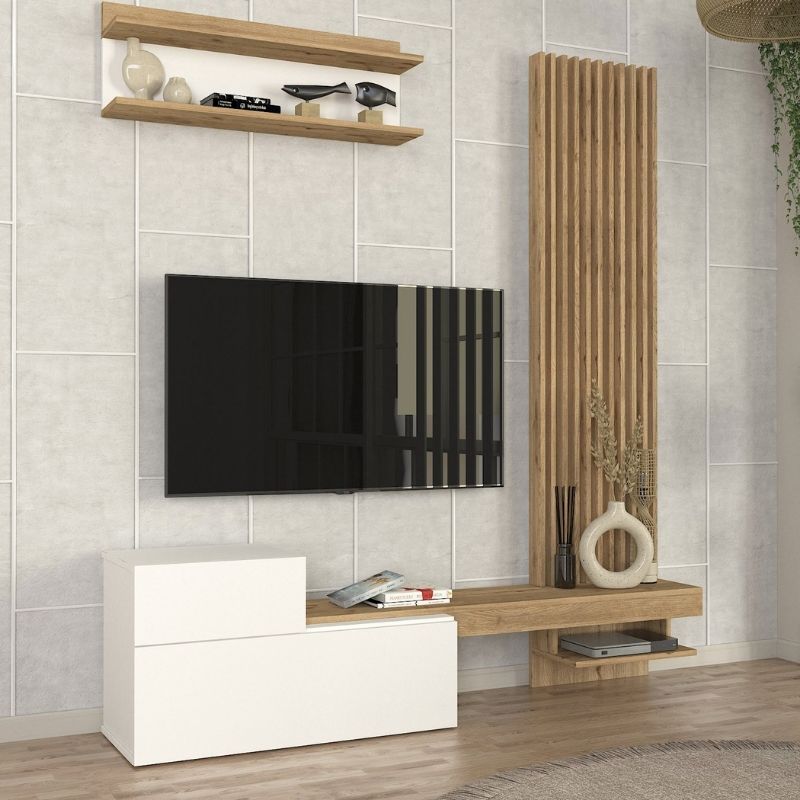 Σύνθεση τηλεόρασης Dumont Megapap χρώμα λευκό - sepet oak 180x36,8x200εκ. - Hippiehome.gr