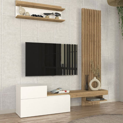 Σύνθεση τηλεόρασης Dumont Megapap χρώμα λευκό - sepet oak 180x36,8x200εκ. - Hippiehome.gr
