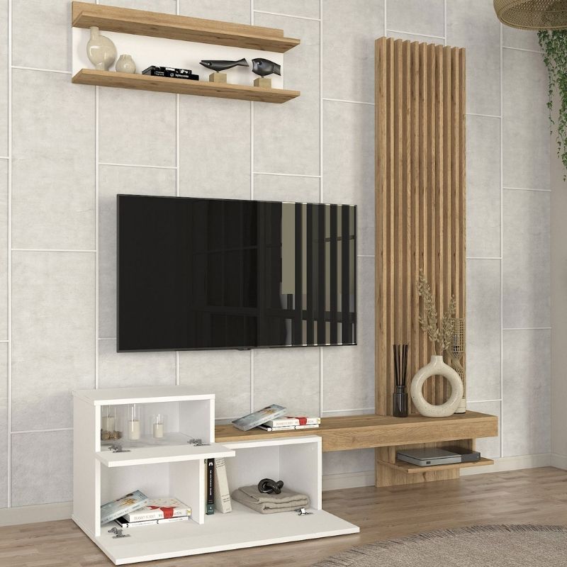 Σύνθεση τηλεόρασης Dumont Megapap χρώμα λευκό - sepet oak 180x36,8x200εκ. - Hippiehome.gr