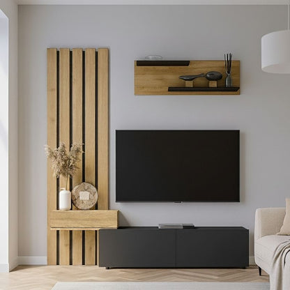 Σύνθεση τηλεόρασης Rosaline Megapap χρώμα ανθρακί - sepet oak 183x31,3x196,9εκ. - Hippiehome.gr
