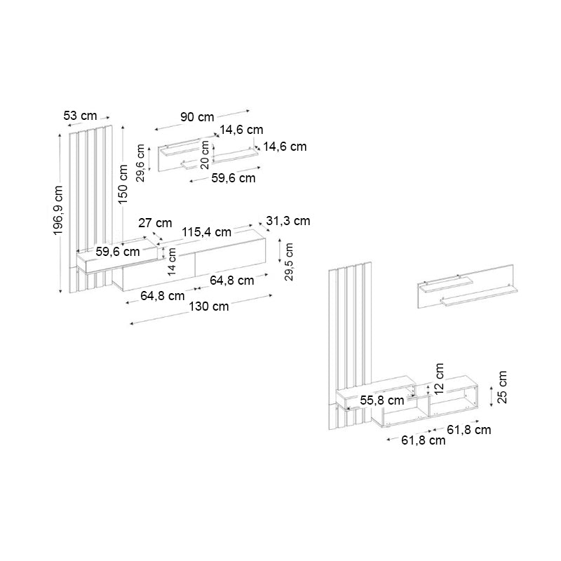 Σύνθεση τηλεόρασης Rosaline Megapap χρώμα ανθρακί - sepet oak 183x31,3x196,9εκ. - Hippiehome.gr