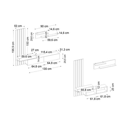 Σύνθεση τηλεόρασης Rosaline Megapap χρώμα ανθρακί - sepet oak 183x31,3x196,9εκ. - Hippiehome.gr