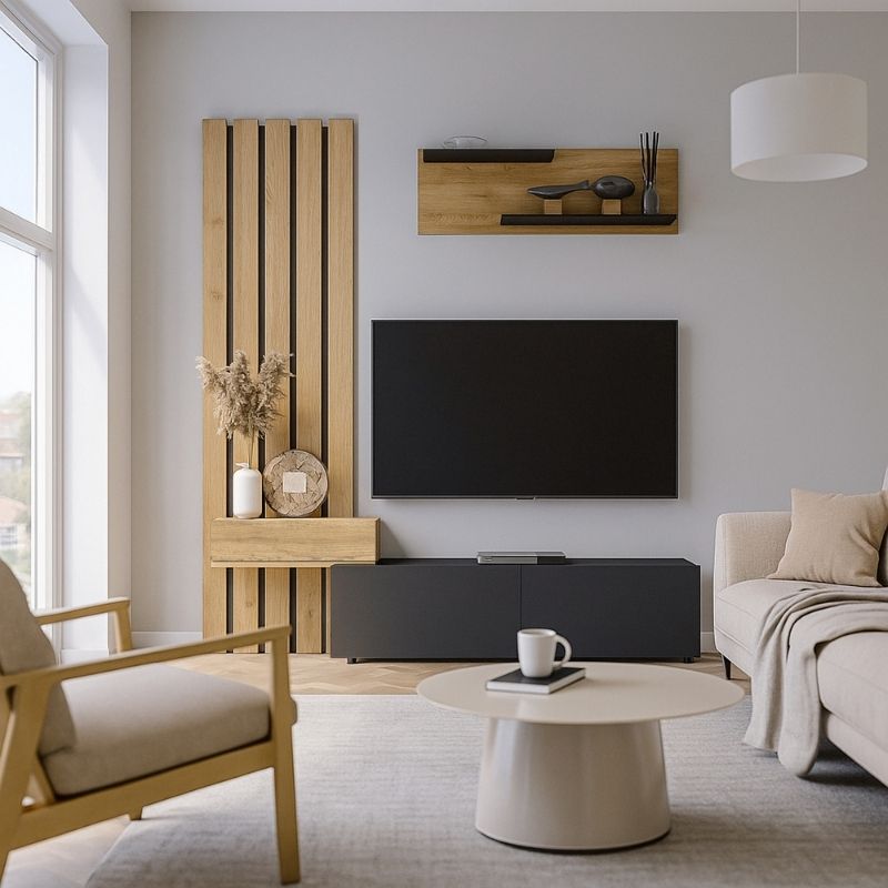 Σύνθεση τηλεόρασης Rosaline Megapap χρώμα ανθρακί - sepet oak 183x31,3x196,9εκ. - Hippiehome.gr