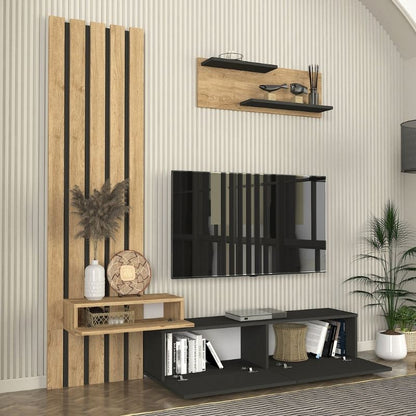 Σύνθεση τηλεόρασης Rosaline Megapap χρώμα ανθρακί - sepet oak 183x31,3x196,9εκ. - Hippiehome.gr