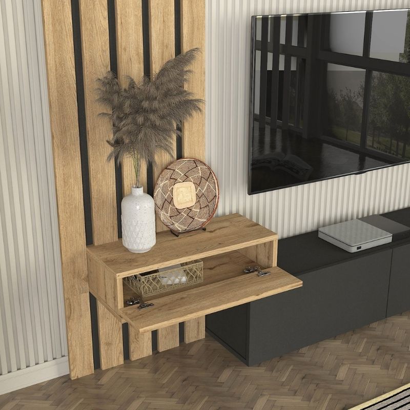 Σύνθεση τηλεόρασης Rosaline Megapap χρώμα ανθρακί - sepet oak 183x31,3x196,9εκ. - Hippiehome.gr
