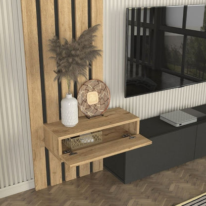 Σύνθεση τηλεόρασης Rosaline Megapap χρώμα ανθρακί - sepet oak 183x31,3x196,9εκ. - Hippiehome.gr