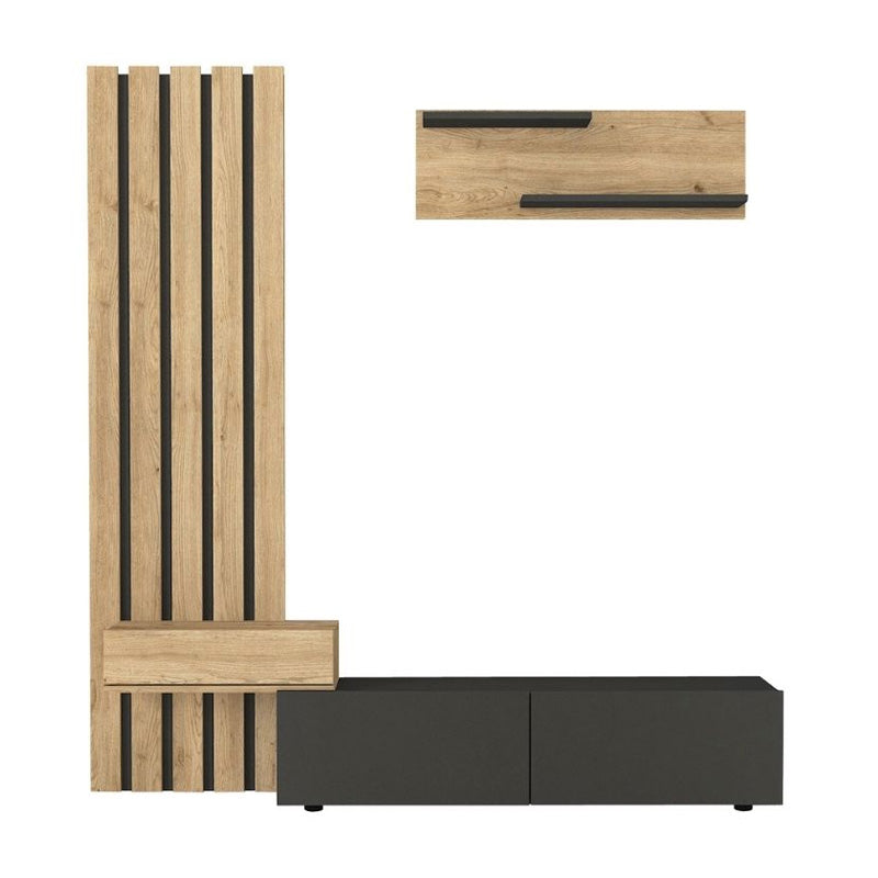 Σύνθεση τηλεόρασης Rosaline Megapap χρώμα ανθρακί - sepet oak 183x31,3x196,9εκ. - Hippiehome.gr