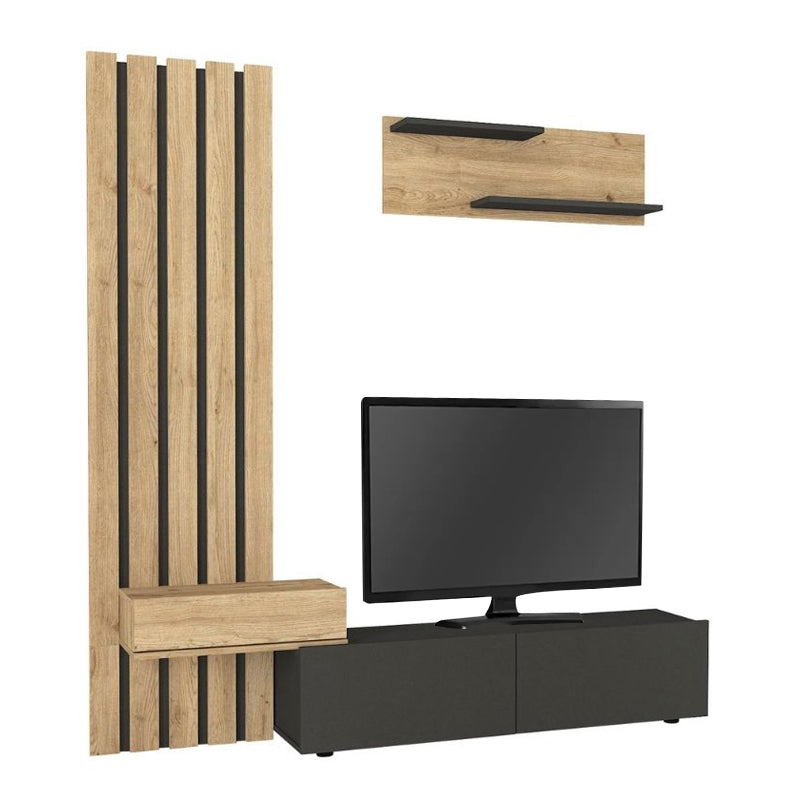 Σύνθεση τηλεόρασης Rosaline Megapap χρώμα ανθρακί - sepet oak 183x31,3x196,9εκ. - Hippiehome.gr