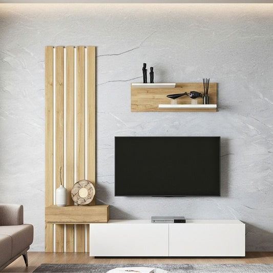 Σύνθεση τηλεόρασης Rosaline Megapap χρώμα λευκό - sepet oak 183x31,3x196,9εκ. - Hippiehome.gr