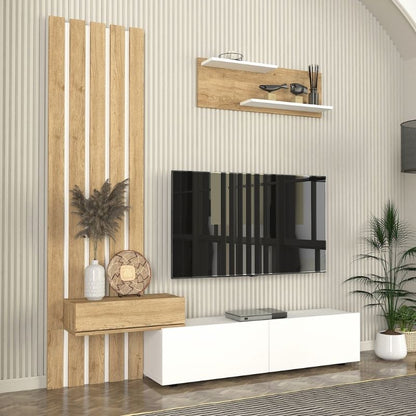 Σύνθεση τηλεόρασης Rosaline Megapap χρώμα λευκό - sepet oak 183x31,3x196,9εκ. - Hippiehome.gr