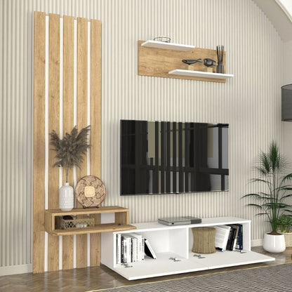 Σύνθεση τηλεόρασης Rosaline Megapap χρώμα λευκό - sepet oak 183x31,3x196,9εκ. - Hippiehome.gr