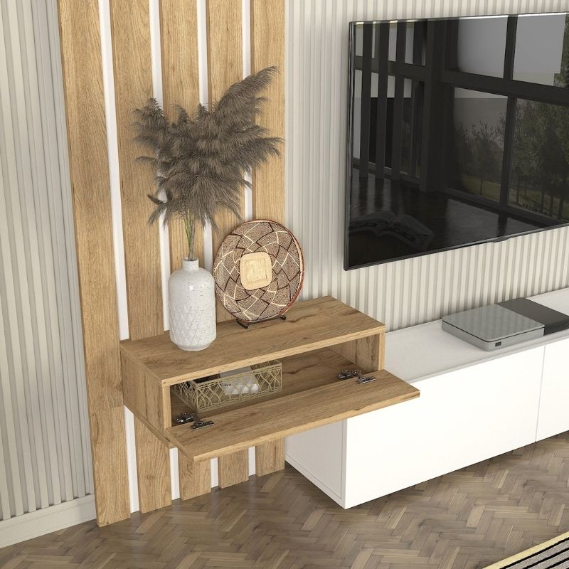 Σύνθεση τηλεόρασης Rosaline Megapap χρώμα λευκό - sepet oak 183x31,3x196,9εκ. - Hippiehome.gr