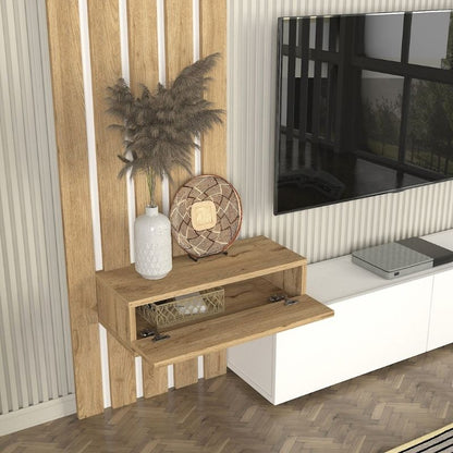 Σύνθεση τηλεόρασης Rosaline Megapap χρώμα λευκό - sepet oak 183x31,3x196,9εκ. - Hippiehome.gr