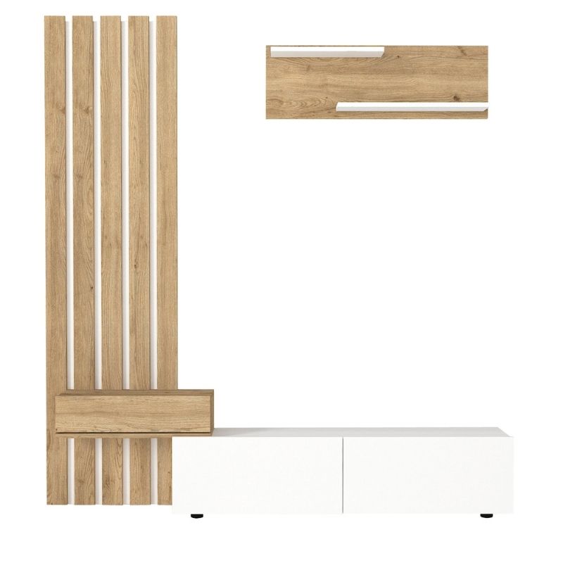 Σύνθεση τηλεόρασης Rosaline Megapap χρώμα λευκό - sepet oak 183x31,3x196,9εκ. - Hippiehome.gr