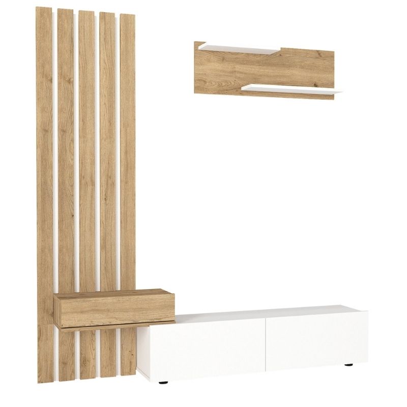 Σύνθεση τηλεόρασης Rosaline Megapap χρώμα λευκό - sepet oak 183x31,3x196,9εκ. - Hippiehome.gr